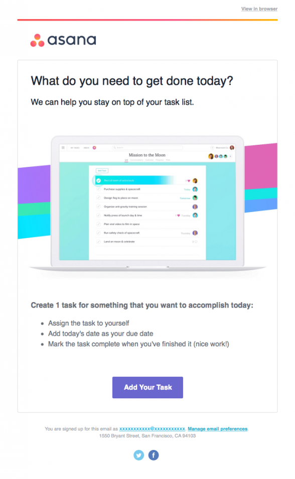 Asana dashboard